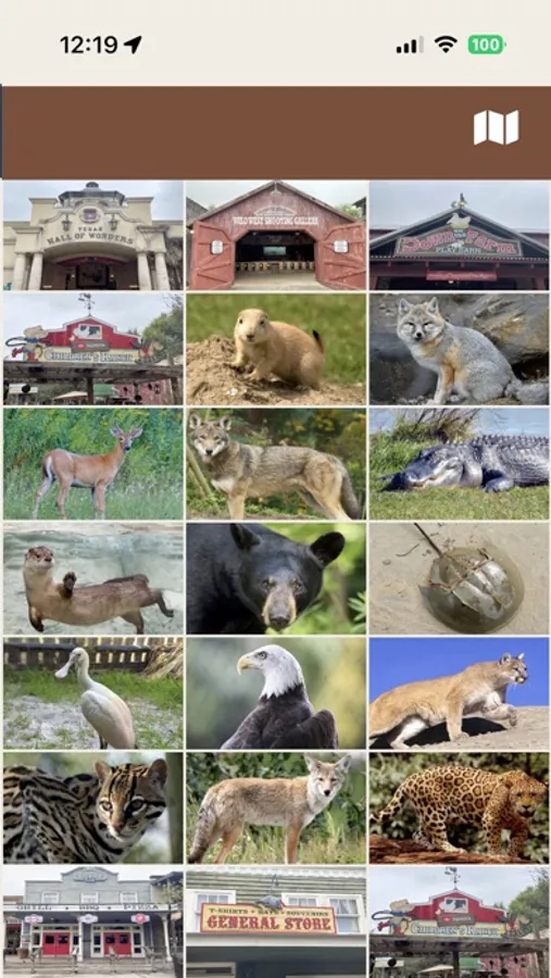 Fort Worth Zoo Guide gallery view with animal and attraction imagery